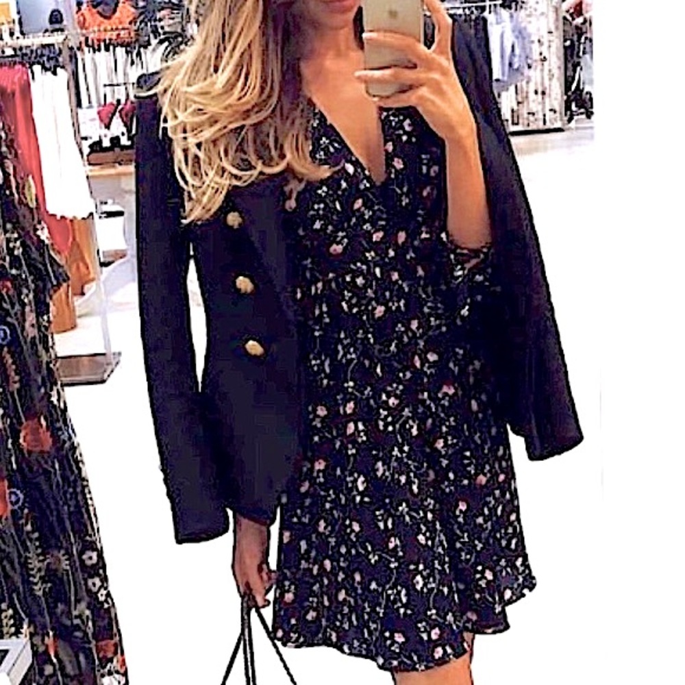 Juicy couture navy floral bohemian tie sleeve empire dress NWOT Sz 2